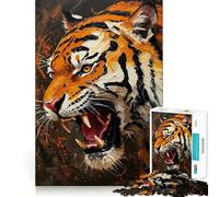 Roaring Tiger Painting 1000 Teenager Pieces Jigsaw Puzzle Memory Boost Calm Escape Pattern Assembly Warm Surprise (38x26cm)