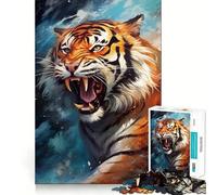 Roaring Tiger Painting Hard Jigsaw Puzzle for Adults 1000 Pieces Intellect Toy Cozy Time Quality Cut (50x75cm)