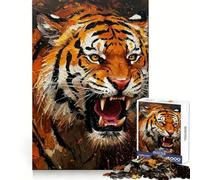 Roaring Tiger Painting Hard Jigsaw Puzzle for Adults 1000 Pieces Reason Skill Toy Family Time Tight Cut Art Collectible (38x26cm)