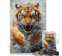 Roaring Tiger Painting Jigsaw Puzzle for Teenagers 1000 Pieces Boost Memory Relaxing Fun Premium Cut Stylish Gift (38x52cm)