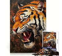 Roaring Tiger Painting Jigsaw Puzzles for Teenagers 1000 Piece Brain Workout Toy Mental Relax Art Assembly Unique Gift (38x52cm)