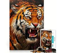 Roaring Tiger Painting Puzzle for Teenagers 1000 Pieces Smart Reason Toy Stress Release Sharp Edge Birthday Gift (50x75cm)