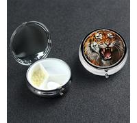 Roaring Tiger Pill Case 3 Compartment Pill Box Portable Metal Pill Organizer Cute Travel Pill Container Vitamin Organizer for Purse Pocket Travel Gift
