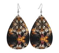Roaring Tiger Print Leather Dangle Earrings for Women - Lightweight Teardrop Fashion Statement Earrings