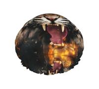 Roaring Tiger Print Shower Cap - Reusable, Double Layer, Hotel Travel Essentials, Salon Shower Hat Accessories One Size
