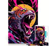 Roaring Tiger with Abstract Pink Accents 1000 Piece Jigsaw Puzzles for Teenagers Jigsaw Wise Think Toy Relax Time Clear Cut Festival Gift (38x52cm)