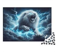 Roaring White Lion 1000 Piece Jigsaw Puzzle Paper for Adults Thunderstorm Clouds Puzzle Game for Family Relaxation Gift 38x26cm/1000pcs