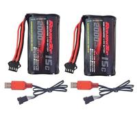 RoaringTop 7.4V 2000mAh 2S Lithium Ion Rechargeable Battery with SM-4P Plug, 2 USB Charging Cables for RC Vehicles, RC Climbing Vehicles and RC Boats