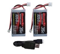 RoaringTop Lipo Battery 2S 1050mAh 7.4V 35C Lipo Battery with PH 2.0 Plug for Car Series Remote Control SCX24 and Car Remote Control in 1/18, 1/24 Scale with 1 USB Charger