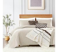 ROARINGWILD Beige Oversized California Cal King Size Quilt Bedding Set with 2 Pillow Shams, Lightweight Microfiber Bedspread Coverlet, Thin Comforter Bed Cover, 3 Pieces, 118x106 inches