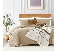 ROARINGWILD Oversized King Quilt Sets with Pillow Shams, Beige California Cal King Size Lightweight Soft Coverlet Bedspread, Tan Cream Thin Bedding Set Bed Cover, 3 Pieces, 118x106 inches
