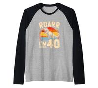 Roarr I'm 40 Dinosaur T Rex 40th Birthday Raglan Baseball Tee