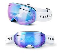 Roarsome Kids Ski Goggles - Anti-Fog UV Protection Ski Glasses with OTG Fit and Adjustable Strap for Boys and Girls - Blue
