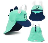 Roarsome Kids Sun Hat Made from Recycled Materials | Sun Protection with Neck Flap, Lightweight and Quick-Drying | Breathable Fabric | Fun Design for Active Kids - Spike The Dinosaur Green