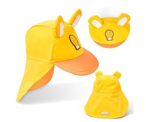 Roarsome Kids Sun Hat Made from Recycled Materials | Sun Protection with Neck Flap, Lightweight and Quick-Drying | Breathable Fabric | Fun Design for Active Kids - Cub The Lion Yellow