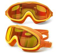 Roarsome Swimming Goggles | Ultra-Wide Vision Lens | Anti-Fog & UV Shield | Soft Silicone Fit | Leak-Proof Design | Adjustable Strap | Unisex One Size | Ideal for Pool, Ocean, Training & Fun - Orange