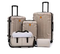 ROASMO 28/24/20 Inch Expandable Suitcase with Airline Approved Carry On, Double Spinner Wheels, YKK Zipper & TSA Lock, Includes Duffle Bag & Toiletry Bag, for Business & Vacation Travel, Light Coffee