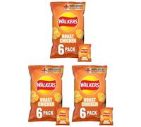 Roast Chicken Crisps Multipack, 6 x 25g Bags X 3, Great British Potatoes, No MSG or Colours, Walkers, Suitable for Vegetarians