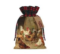 (Roast Chicken Hen Farm) Christmas Drawstring Gift Bags Fabric Gift Bags Goodie Bags For Xmas Party Wedding Party Birthday Diy M