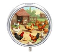 Roast Chicken Hen Farm Pill Box Round Portable Small Pill Case Waterproof Travel Pill Box Organizer for Pocket Purse and Daily Convenience