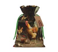 Roast Chicken Hen Farm Printed Christmas Drawstring Gift Bags-Xmas Wrapping Bags,Candy Bag,For Holiday Party Decorations,Wedding Party Supplies S Green Christmas Ribbon
