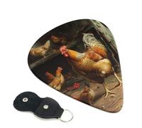 Roast Chicken Hen Farm Printed Guitar Picks, 6 Pack with Leather Keychain Pick Holder - 0.46mm, 0.71mm, 0.96mm Assorted Thickness for Acoustic Ukulele, Electric Guitar, Acoustic Guitar, Bass