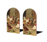 Roast Chicken Hen Farm Printed Wooden Bookends - Set Of 2 Book Ends For Book Lovers & Organizers