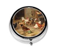 Roast Chicken Hen Farm This Small, Round, Three-Compartment Travel Pill Box is Perfect for Storing Daily medications, Vitamins, and on-The-go.