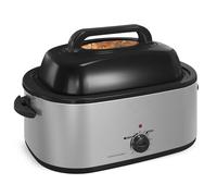 Roaster Oven, 24Qt Electric Roaster Oven, Turkey Roaster Oven Buffet with Self-Basting Lid, Removable Pan, Cool-Touch Handles, 1450W Stainless Steel Roaster Oven, Silver