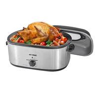 Roaster Oven, 24Qt Electric Roaster Oven, Turkey Roaster Oven Buffet with Self-Basting Lid, Removable Pan, Cool-Touch Handles, 1450W Stainless Steel Roaster Oven, Silver