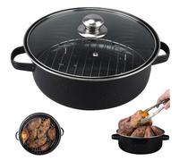 Roaster Pan 11-Inch Enameled Roasting Pan with Lid Non Stick Black Roaster Pan with Glass Lid and Double-Handle for Sweet Potatoes Turkey Chicken Meat, Roasting Pan with Lid