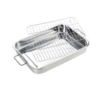Roasting Pan Stainless-Steel - 42x32x6.5cm Oven Chicken Turkey Ham | Cookware Baking Tray with Rack Handles Dishwasher Safe | Home Cooks Beginners Holiday Dinner Party Entertaining