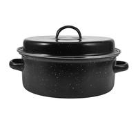 Roasting Pan with Lid Enameled Iron Roaster for Baking and Barbecue | Black Finish, Reusable Build, Safe Handling, Double Handles, for Sweet Potato and Meat Roasting