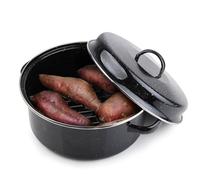 Roasting Pan with Lid, Oval Black Covered Oval Roaster Pan with Lid Enamel Roaster with Roaster Rack Enamel on Steel Roasting Pan Small Cookware for Turkey, Small Chicken, Roast Baking Pan(28CM)