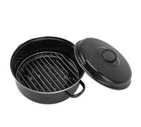 Roasting Pan with Lid, Oval Roaster Pan with Lid Enamel Roaster with Roaster Rack Enamel on Steel Roasting Pan for Turkey Small Chicken(26CM)