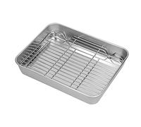 Roasting Pan with Rack Rectangular Japanese Flat Darker Roaster Bakeware Baking Refrigerated Crisper Chassis Tray Stainless Steel Grid Roasting Pans (26.5 * 20.5 * 5CM)