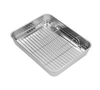 Roasting Pan with Rack Rectangular Japanese Flat Darker Roaster Bakeware Baking Refrigerated Crisper Chassis Tray Stainless Steel Grid Roasting Pans (23.5 * 17.5 * 5CM)
