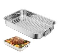 Roasting Pan with Rack Stainless Steel Roasting Pan Nonstick Deep Lasagna Rectangular Turkey with Sturdy Handles Easy to Clean 16.5x12.6x2.6