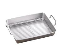 Roasting Tray with Rack 41 x 32 x 6.5cm Heavy Duty Deep Oven Pan Removable Wire Rack Stainless Steel Handles for Chicken Turkey Beef Lamb Vegetables Lasagne Casserole Family Meals Cookware