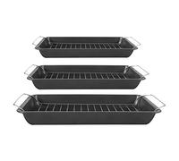 Roasting Tray with Roasting Rack, Carbon Steel with a Non Stick Coating, Handles Cooking Set Oven Dish Bakeware Non Stick Baking - Pack of 3 by Karrma