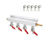 Roastove 4-Way Gas Manifold CO2 Distributor Manifold 5/16 inch Barb/Stem Splitter Beer Integrated Check Valves Homebrew Beer Making Brewing Tool-CO2 gas input at RIGHT side+5CLAMPS