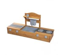 roba 2in1 Balcony Sandbox & Mud Kitchen for Kids - FSC® Certified - Includes Accessories - Compact Play Kitchen for Balcony & Garden - Brown/Teak