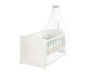 roba Baby Cot 70 x 140 cm Woodland Buddies - Convertible Cot with Accessories incl. Mattress, Canopy and Bumper for Babies and Toddlers - Bedding Set 100 x 135 cm - White/Green