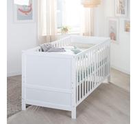 roba Baby Cot EASY SLEEP 70 x 140 cm including Conversion Corners - Growing Crib 3-Height Adjustable - 3 Removable Slats - White Lacquered Wood