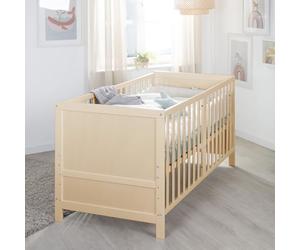 roba Baby Cot EASY SLEEP 70 x 140 cm including Conversion Corners - Growing Crib 3-Height Adjustable - 3 Removable Slats - Natural Finish