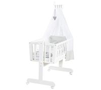 roba Baby Cradle 40 x 90 cm Heartbreaker - Bassinet & Cradle - Complete Bed Set with Locking Function - Including Textile Equipment - White Wood