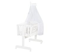 roba Baby Cradle 40 x 90 cm Wooden - Fox & Bunny - Bassinet & Cradle with Wheels - Complete Bed Set with Locking Function - Including Textile Equipment - White Wood