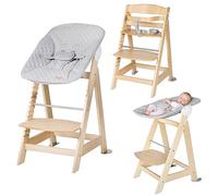 roba Born Up Babyhochstuhl Set 2in1 + Neugeborenen Aufsatz roba Style grau mit Liegefunktion - Kinderhochstuhl ab Geburt - Holz Natur