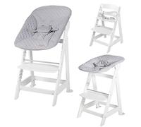 roba Born Up Children's High Chair Set 2in1 + Attachment for Newborns roba Style Grey - Baby High Chair with Reclining Function - from Birth - White Wood