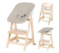 roba Born Up Children's High Chair Set 2in1 + Newborn Attachment Greyish Quilted - High Chair with Reclining Function - from Birth - Natural Wood